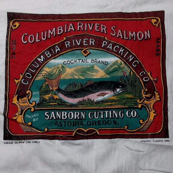 Deadstock Vintage Columbia River Salmon Packing Label T-Shirt - Picture 1 of 8